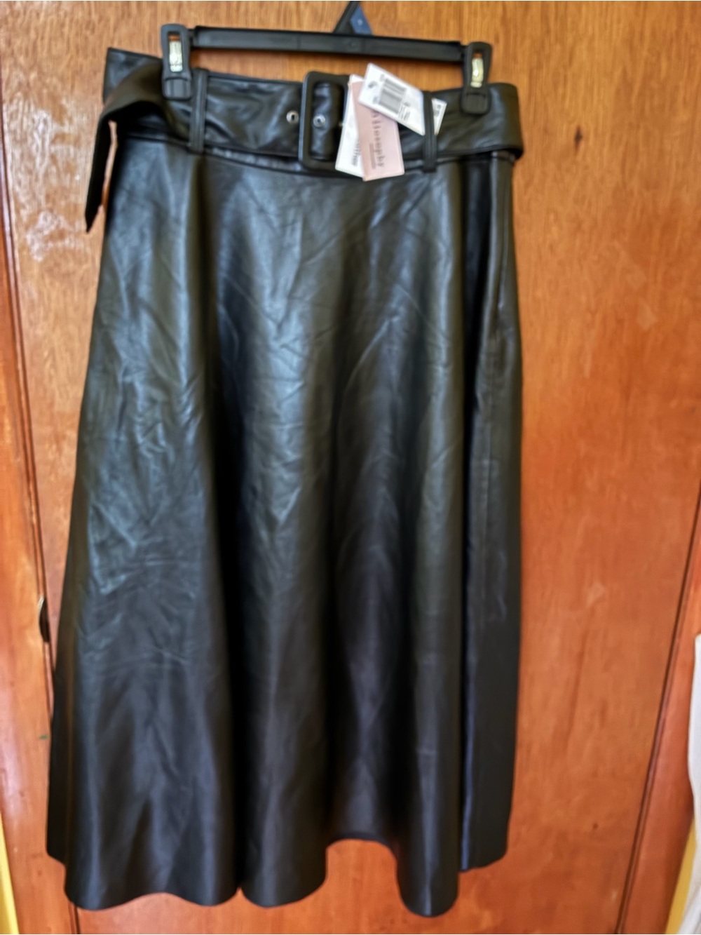 Philosophy Black Faux Leather A-Line Skirt with Belt